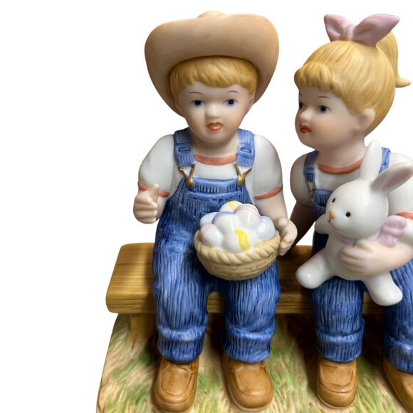 Home Interiors 2005 Denim Days Easter Joy Debbie Danny Porcelain Figurine - Picture 2 of 8
